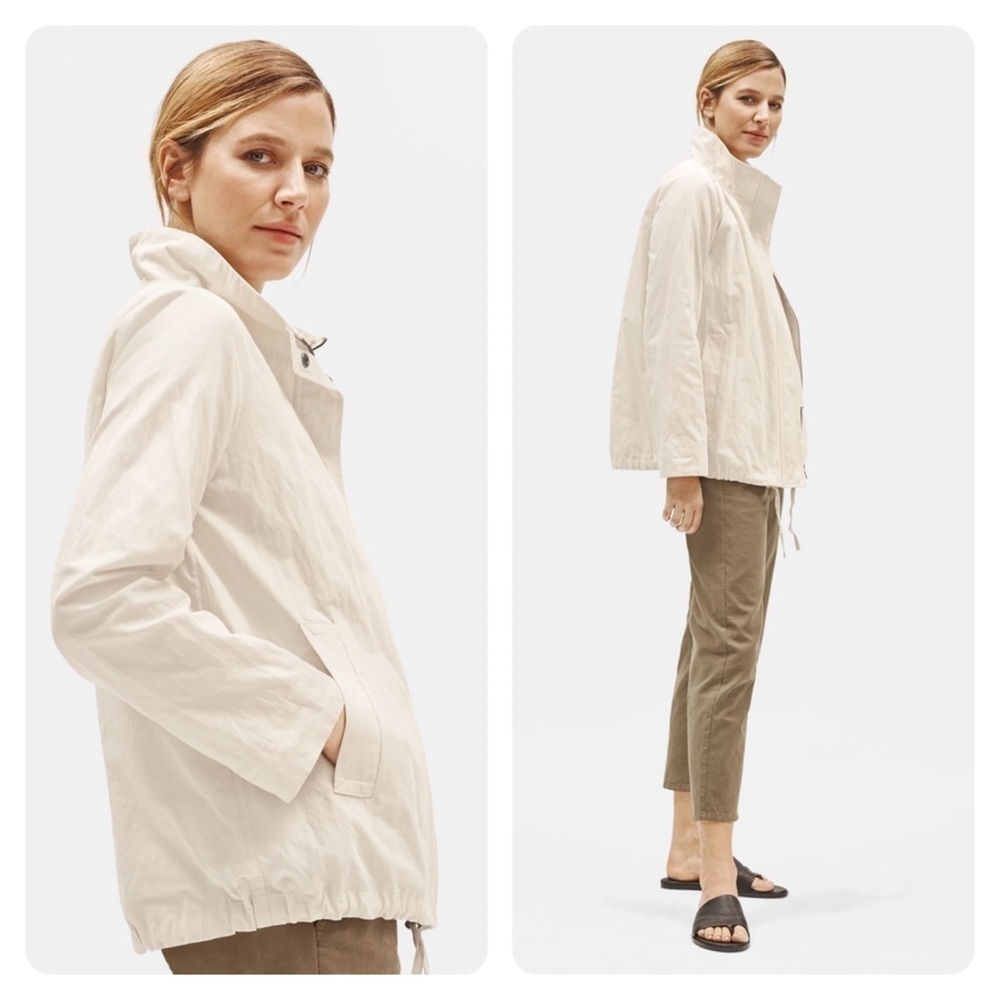Eileen Fisher Organic Cotton Steel Stand Collar Jacket in Bone